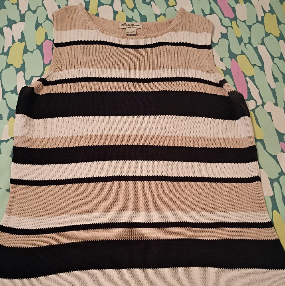 Ladies Eddie Bauer Striped Sweater - Black, White, Tan